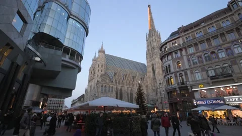 St. Stephen's Cathedral in Dusk, lots of tourists Stock Footage 165343856
