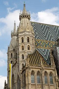 St. Stephen's Cathedral with ornately patterned, multi colored roof in Vienna, A Stock Photos