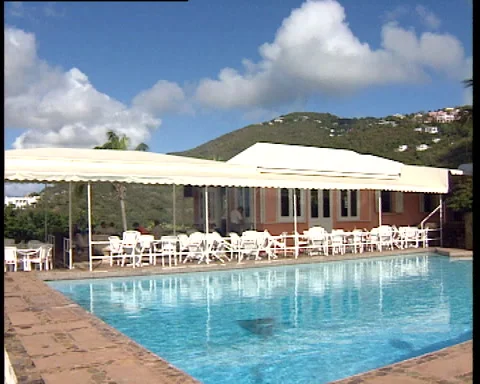 St. Thomas Panning shot from the pool to the Blackbeard's Castle Stock Footage 139059415