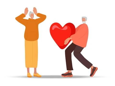 St. Valentine's Day. Elderly man confesses his love to elderly woman. Woman Stock Illustration