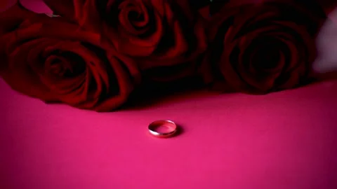 St Valentines Day romantic video with golden rings, proposal symbol . Wedding  Stock Footage 168070902