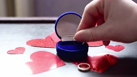 St Valentines Day Romantic Video With Golden Rings, Proposal Symbol . Wedding Stock Footage 232023006