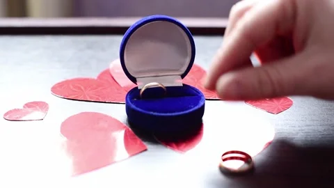 St Valentines Day Romantic Video With Golden Rings, Proposal Symbol . Wedding Stock Footage 232023007