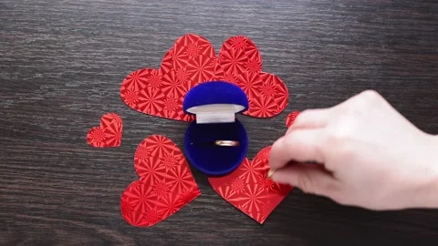 St Valentines Day Romantic Video With Golden Rings, Proposal Symbol . Wedding Stock Footage 232023130