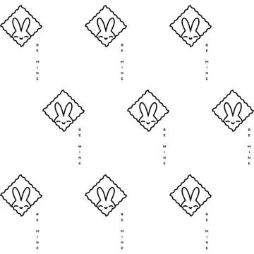 St. Valentines Day seamless pattern with bunny character and 'Be mine' text Stock Illustration