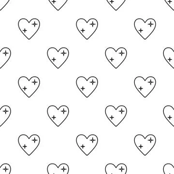 St. Valentines Day seamless pattern with linear hearts in black and white 스톡 일러스트