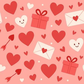 St Valentine’s Day. Seamless pattern with red hearts, arrows of cupid, love. Stock Illustration