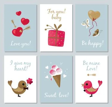 St. Valentine's Day. Set mini poster with the image of heart emoticons, made in Illustrazione stock