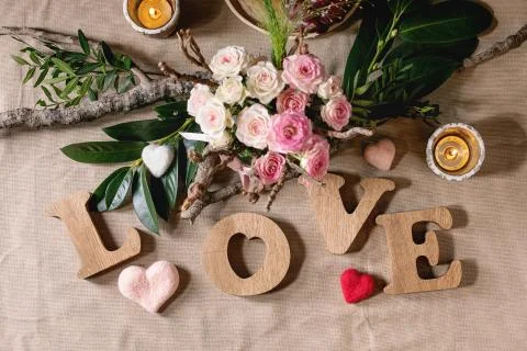St. Valentines day table setting Stock Photos