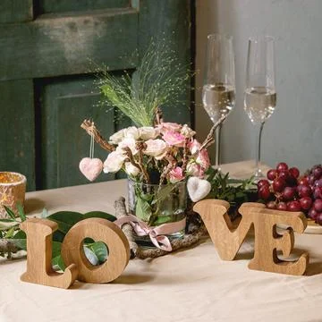 St. Valentines day table setting with LOVE letters 스톡 사진