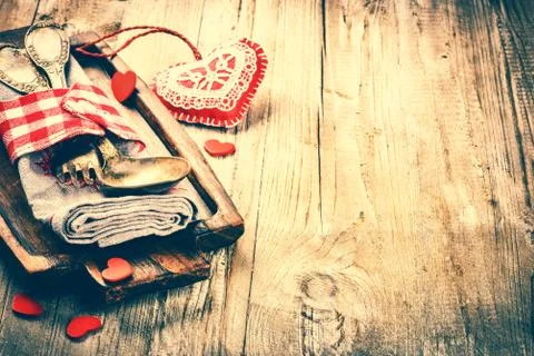 St Valentine's table setting with decorative hearts Stock Photos
