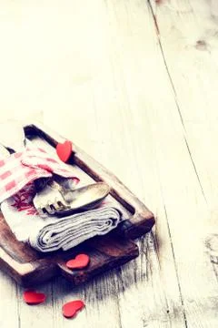 St Valentine's table setting with decorative hearts Stock Photos
