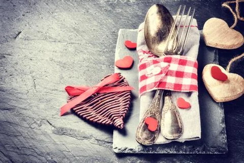 St Valentine's table setting with decorative hearts Stock Photos