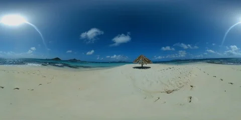 St Vincent 360 VR Mopion Island Umbrella Caribbean Beach Ocean Waves Vídeo Stock 111426340