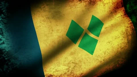 St. Vincent &amp; The Grenadines Flag Waving, grunge look Stock Footage 11309063