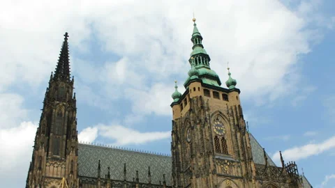 St Vitus Cathedral and cloudy sky closeup time lapse Stock Footage 94886060