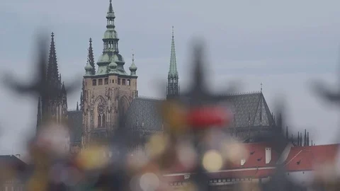 St. Vitus Cathedral and Locks rack focus 2 Stockbeeldmateriaal 83374333