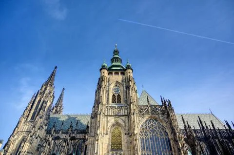 St. Vitus Cathedral inside of the Prague Castle complex built in the 9th cent 写真素材