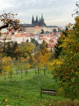 St. Vitus cathedral in Prague on a cloudy day in autumn Stock Photos