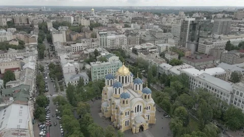 St Volodymyr's Cathedral in the centre of Kiev Ukraine Aerial 4k 60 fps drone Stock Footage