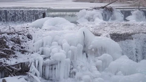 St. Vrain River Waterfall Winter Longmont Co. Stock Footage 84145366