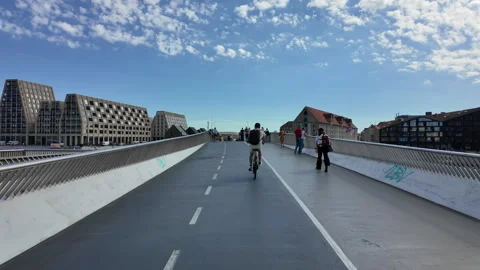 Stabilised first person view riding a bicycle in Copenhagen, Denmark Stock Footage 316809036