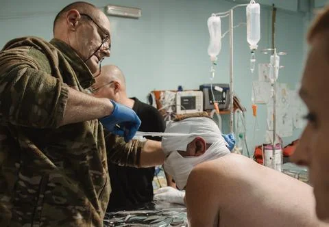 Stabilization point for the wounded near the frontline in eastern Ukraine, Donet Stock Photos