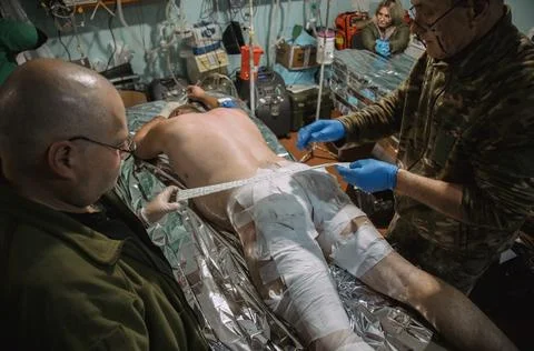 Stabilization point for the wounded near the frontline in eastern Ukraine, Donet Stock Photos