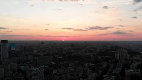 Stabilized hyperlapse of Kyiv sunset sky above avenue Stock Footage 331889215