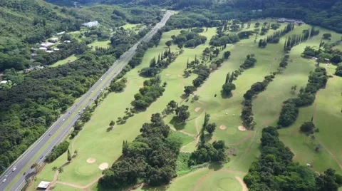 Stabilized, pali golf course; oahu; hawaii; aerial Stock Footage 45842439