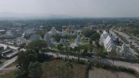 Stabilized Pull Back Shot of the White Temple  Wat Rong Khun Stock Footage 333633102