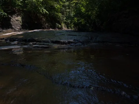 Stabilized shot moving over cascading stream Stock Footage 77167345