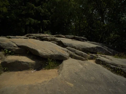 Stabilized shot moving over large rock formation in Ohio Video stock 82718207