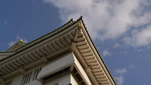 Stabilized Shot of Osaka Castle and Garden During Golden Hour Stock Footage 314085108