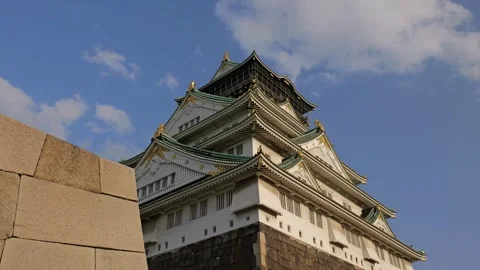 Stabilized Shot of Osaka Castle and Garden During Golden Hour Stock Footage 314085172