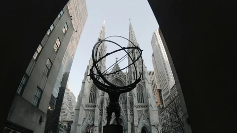 Stabilized shot from Rockefeller Center overlooking the Saint Patrick´s Stock Footage 133864636