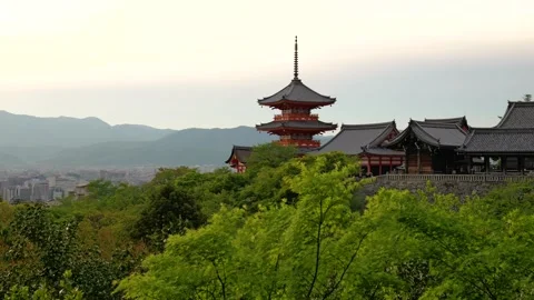 Stabilized Walkthrough of Red Pagoda at Temple in Kyoto, Japan Stock Footage 313768671