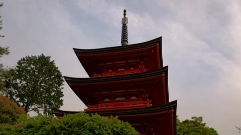 Stabilized Walkthrough of Red Pagoda at Temple in Kyoto, Japan Stock Footage 313768757