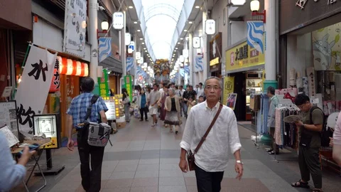 Stabilizer shot of public visitors viewing of decoration float or "Kazariyama" Stock Footage 127912370