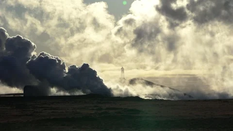 Stable shot of geothermal smoke moving across the shot into the wind while Stock Footage 324884172