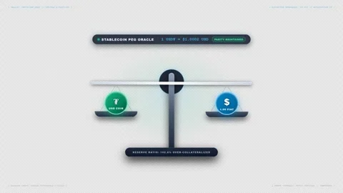 Stablecoin Peg Balance Scale Visual with two pans holding a coin icon 4K Alpha Stock Footage 346539951