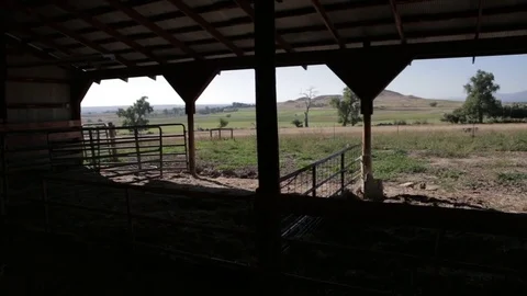 Stables looking out on farm Stock Footage 72231410