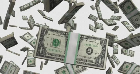 Stack Of 1 Dollar Bills Falling Stock Footage