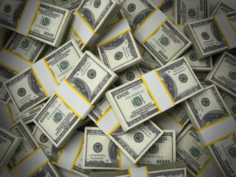 Stack of 100 dollar bills background. 3D illustration Stock Illustration