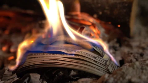 Stack of 100 dollar notes burning Stock Footage 255023440