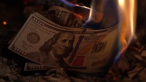 Stack of 100 dollars bill burning Stock Footage 255022704