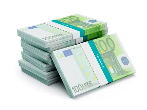 Stack of 100 euro banknotes bundles isolated 스톡 일러스트