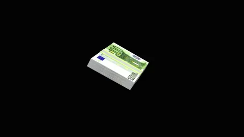 A stack of 100 euro banknotes rotates on a black background in 3D render. Stock Footage 338286788