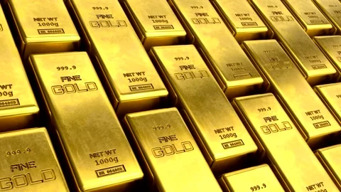 Stack of 1000g Fine Gold Bullion Bars Wealth Investment 4K Animation Stock Footage 341476838