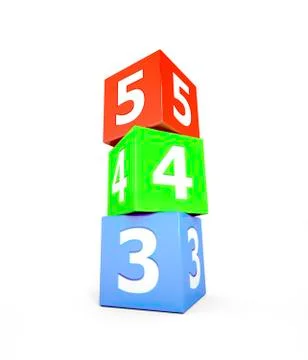 Stack of 3 coloured numbered cubes Illustrazione stock
